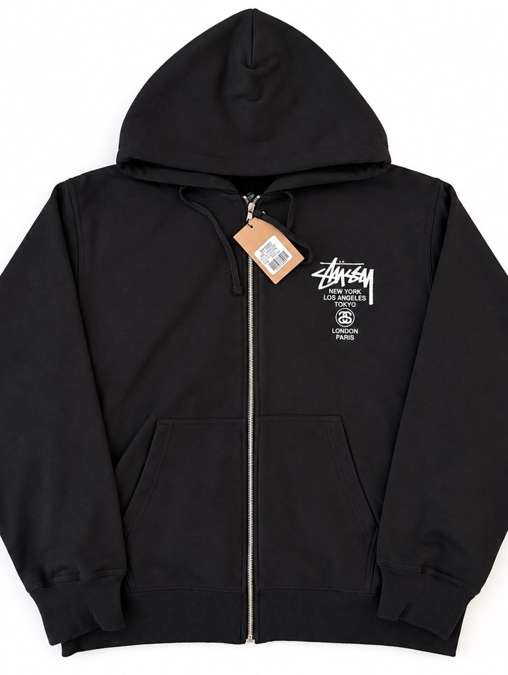 Stüssy World Tour Zip Hood — Black, Size M